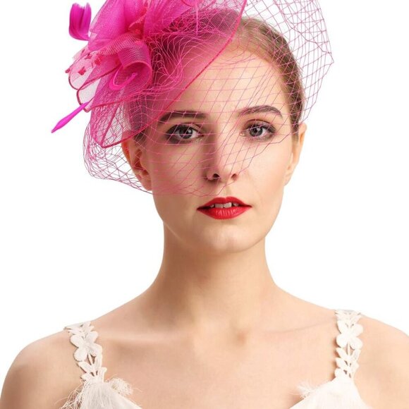 Fascinators Hats Polyester Feather Veil Small Pillbox for Weddings and Parties - Picture 7 of 8